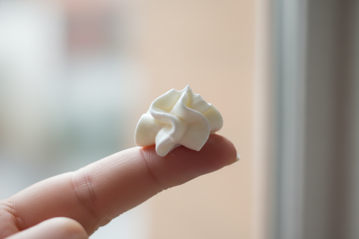a small dollop of whipped cream on a finger